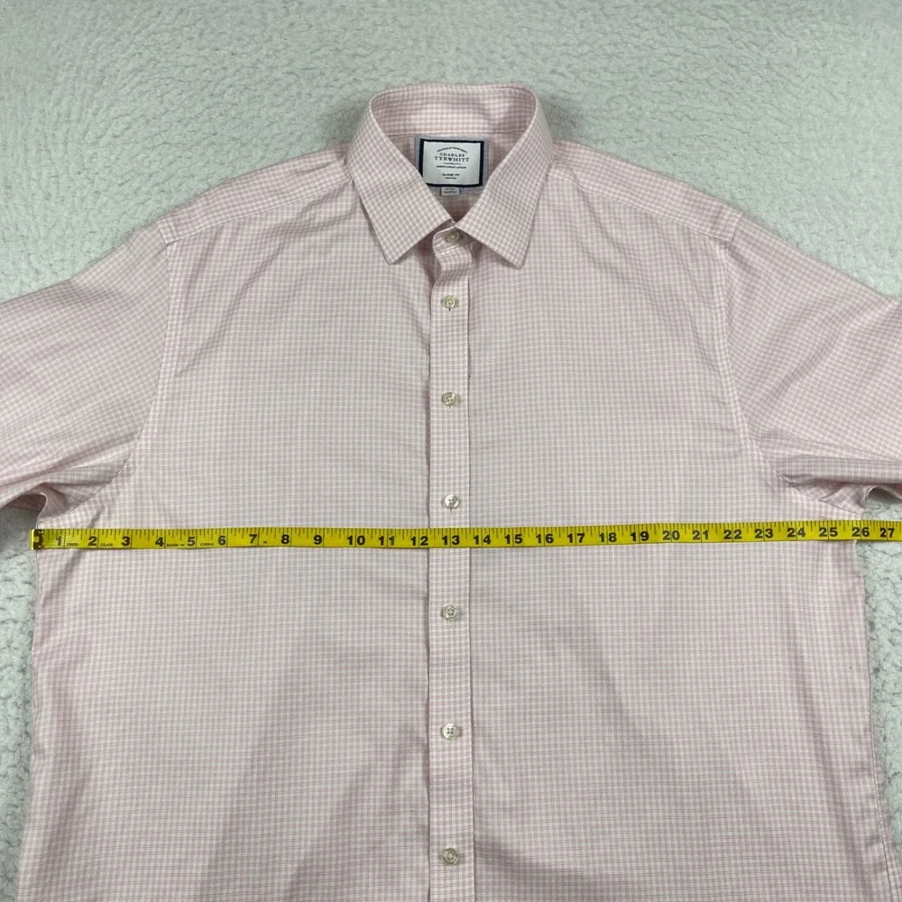 Charles Tyrwhitt Dress Shirt Mens 18/35‎ Pink Micro Check Non Iron Classic Fit